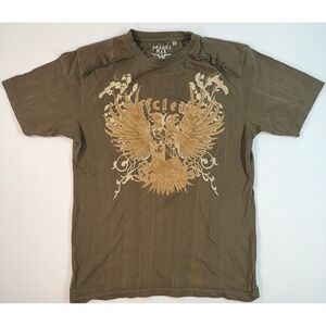 Franky Max Mens Graphic T-Shirt Large Brown Eagle Crest Y2K MMA Style Slub Tee
